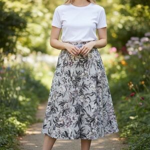 Floral Cotton  A-Line Skirt. Lined